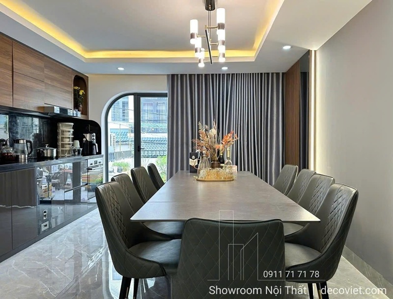 Không gian phòng ăn hiện đại với bàn ăn thông minh mặt đá 2.3m 2652S