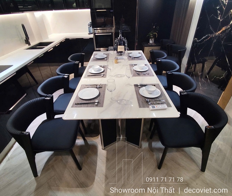 Bàn ăn mặt đá cao cấp 2887S kết hợp ghế ngồi êm dáng ôm lưng