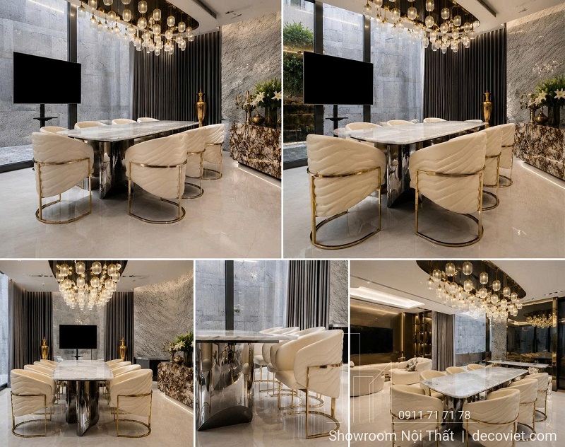 Bàn Ăn Mặt Đá 8 Ghế Luxury 3002S