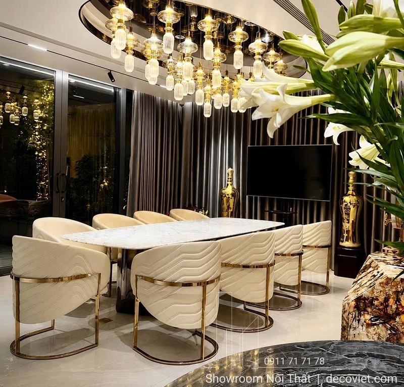 Bàn Ăn Mặt Đá 8 Ghế Luxury 3002S