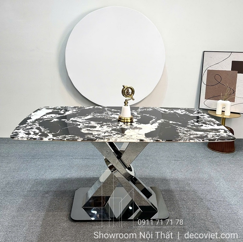 bàn ăn chân inox mặt đá