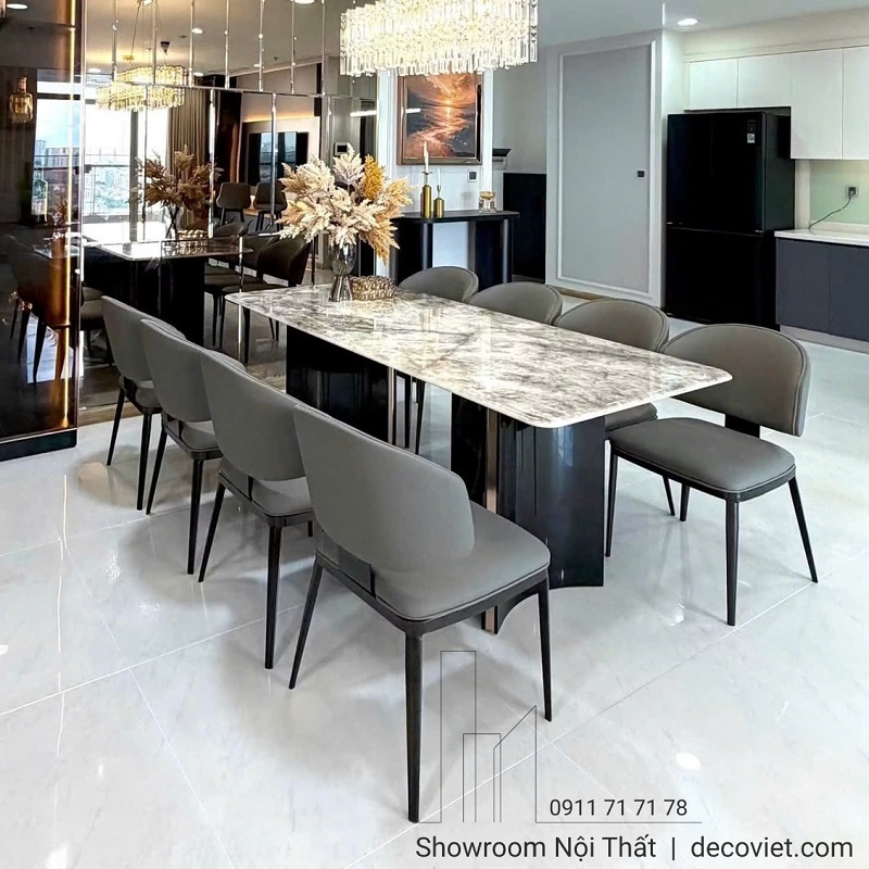 Bàn Ăn Mặt Đá Chân Sắt 8 Ghế 3013S
