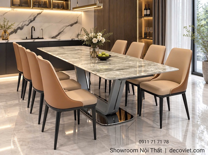 Bàn Ăn Mặt Đá Kéo Dài 8 Ghế 3044S