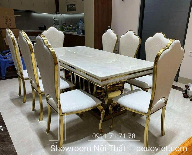 bộ bàn ăn mặt đá tân cổ điển