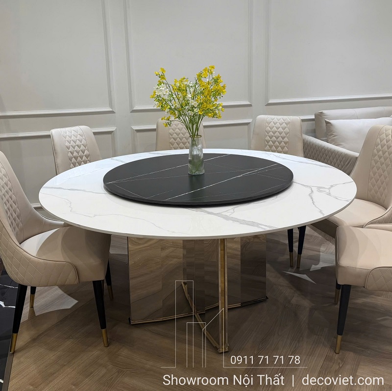 Bàn ăn tròn 8 ghế chân inox 2865S decor không gian bếp hiện đại