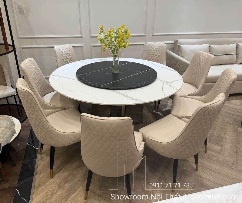 Bàn Tròn 8 Ghế Chân Inox Mặt Đá 2865S