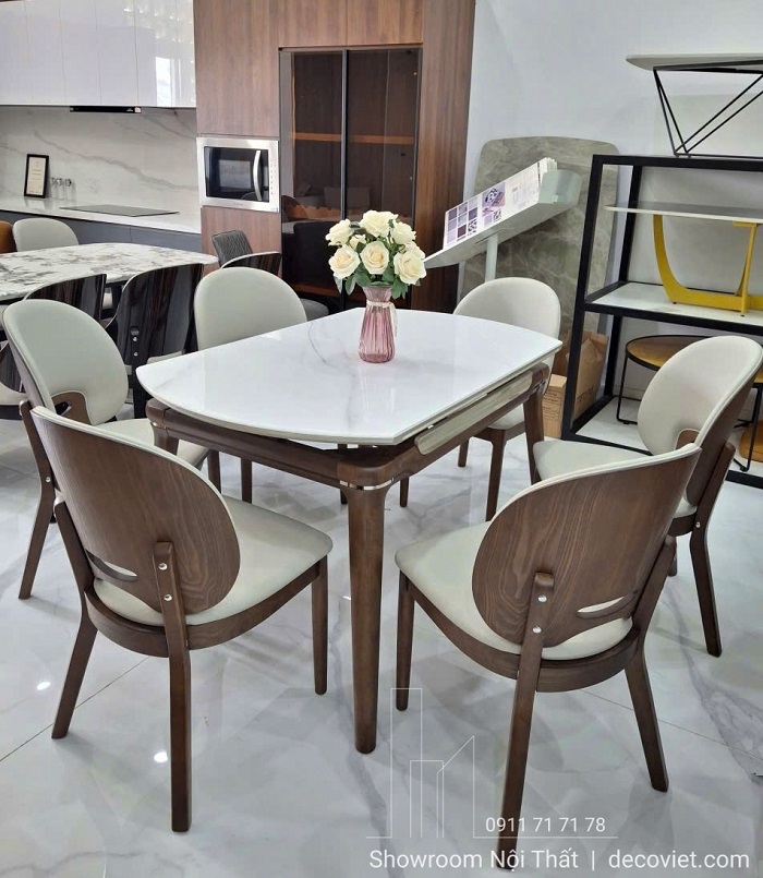 Bàn ăn tròn gấp gọn 2879S mặt đá hiện đại