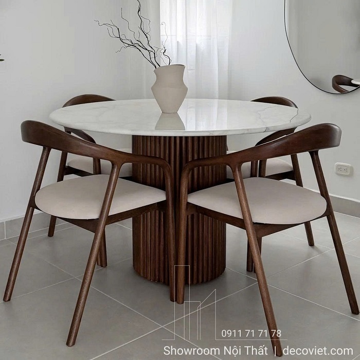bàn ăn tròn gỗ 4 ghế 2911S phong cách japandi