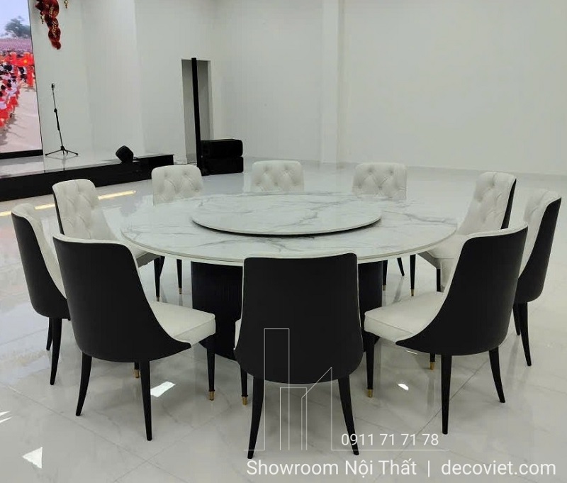 bàn ăn mặt đá tròn xoay 10 người
