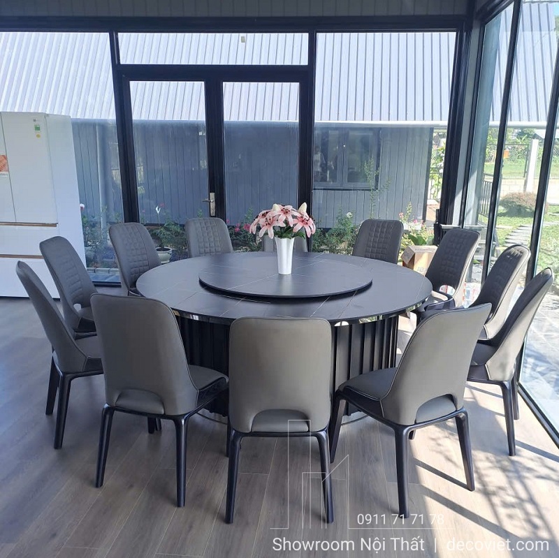 Bàn Ăn Tròn Mặt Đá 2m 12 Ghế 2838S