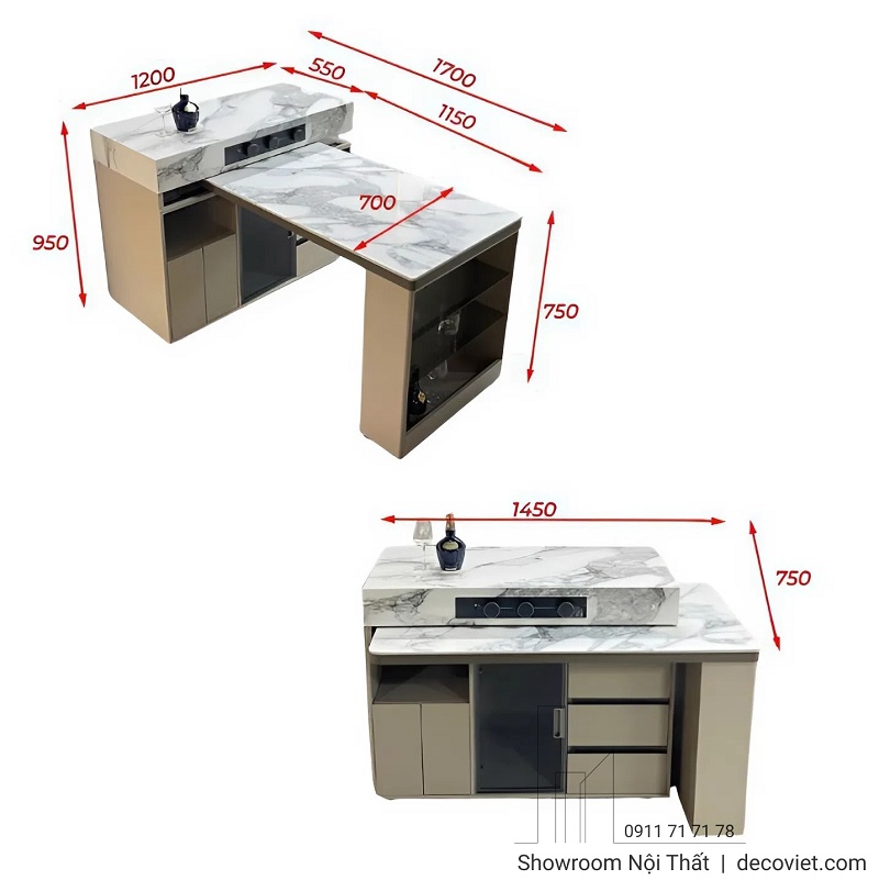 Bàn đảo bếp gấp gọn cao cấp 2886S kết hợp tủ bếp hiện đại