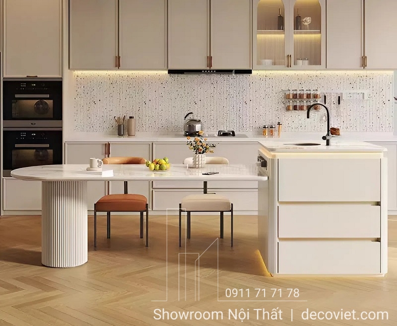 Bàn đảo bếp tiện nghi kết hợp bàn ăn đẹp tại showroom DecoViet