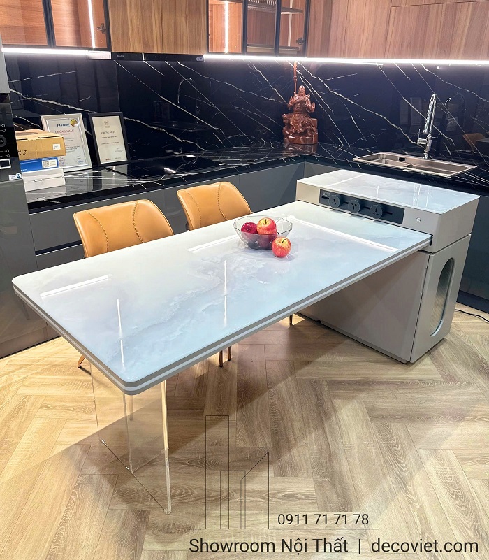 Bàn đảo bếp tích hợp bếp từ âm tiện lợi cho căn hộ hiện đại