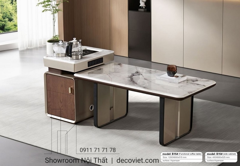 bàn sofa mặt đá thiết kế có bếp từ hiện đại