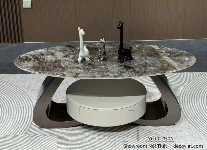 Bàn sofa mặt đá oval 479S thiết kế bo cong mềm mại dễ phối sofa 