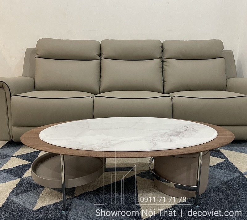 bàn trà oval mặt đá hiện đại 419S thiết kế bo cong sang trọng trong phòng khách