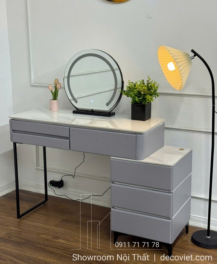 Bàn trang điểm gương tròn đèn LED phù hợp phòng ngủ hiện đại