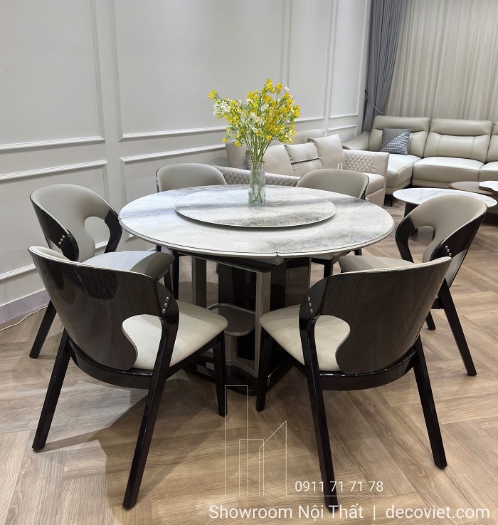 ghế ăn gỗ sơn đen bọc da màu sáng sang trọng
