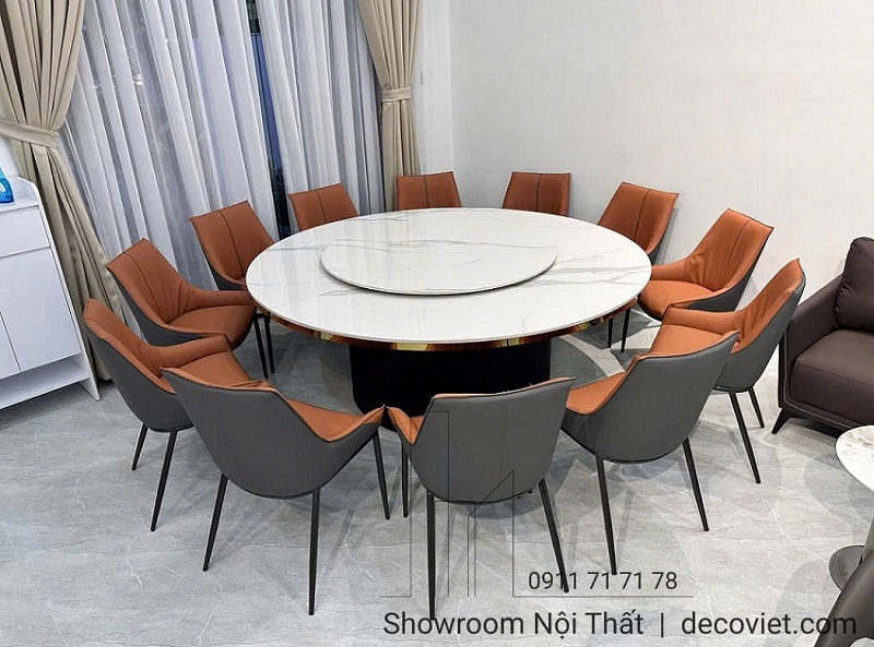 bộ bàn ăn tròn mặt đá 12 ghế