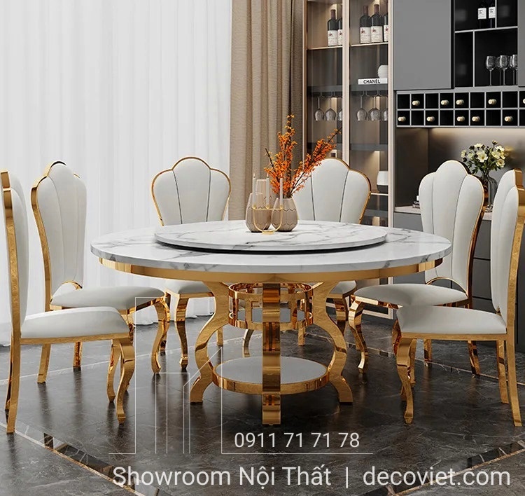 bàn ăn tròn tân cổ điển mặt đá