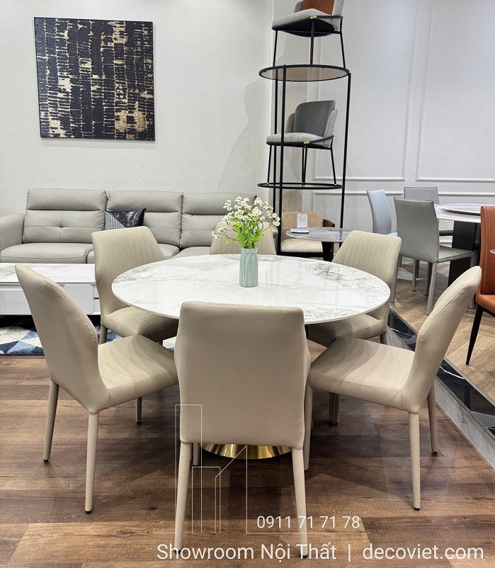 Bộ bàn ăn xoay linh hoạt từ tròn sang chữ nhật thiết kế hiện đại