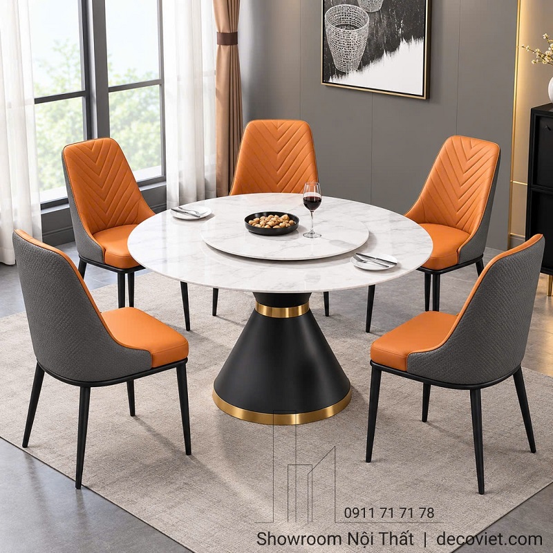 Bàn Tròn Xoay Mặt Đá 6 Ghế Giá Rẻ 3051S