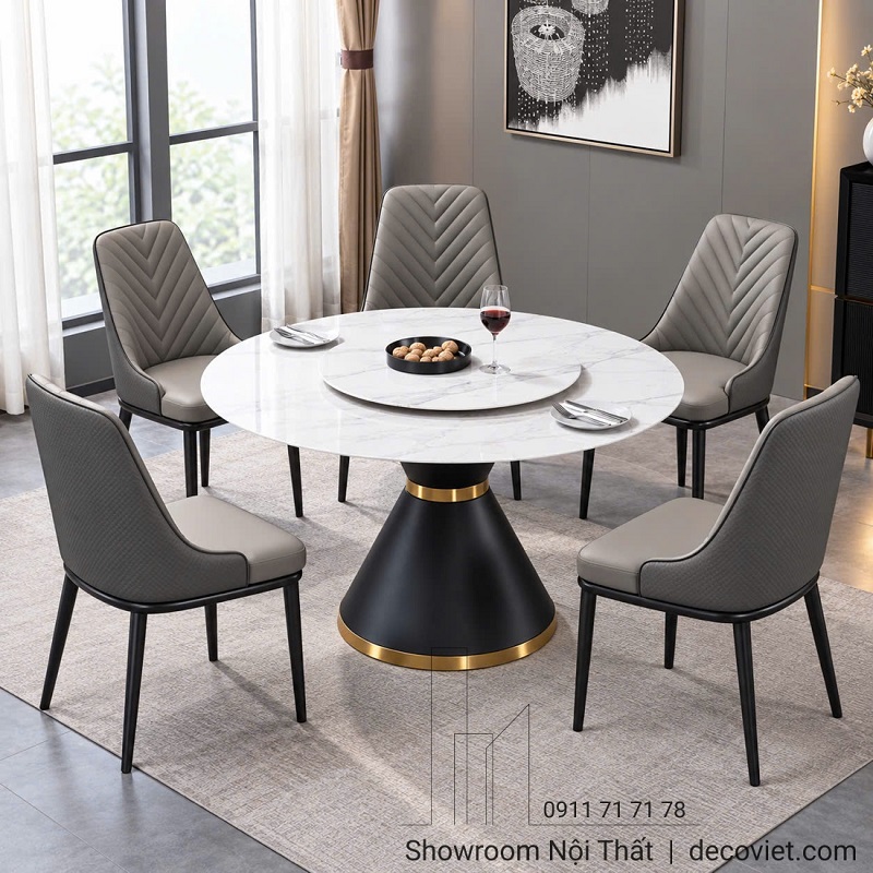 Bàn Tròn Xoay Mặt Đá 6 Ghế Giá Rẻ 3051S