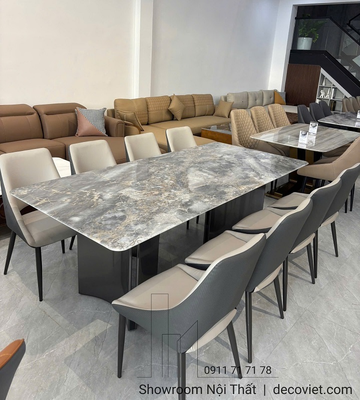 Bàn ăn mặt đá nhập khẩu 8 ghế, kiểu dáng tinh tế, giá tốt tại DecoViet.