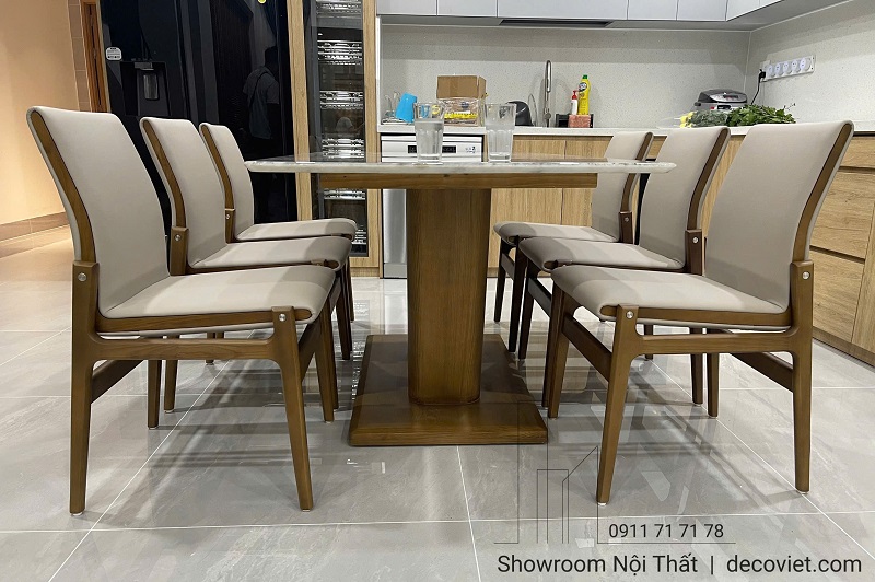 Bàn ăn gỗ sồi 6 ghế kiểu dáng hiện đại DecoViet