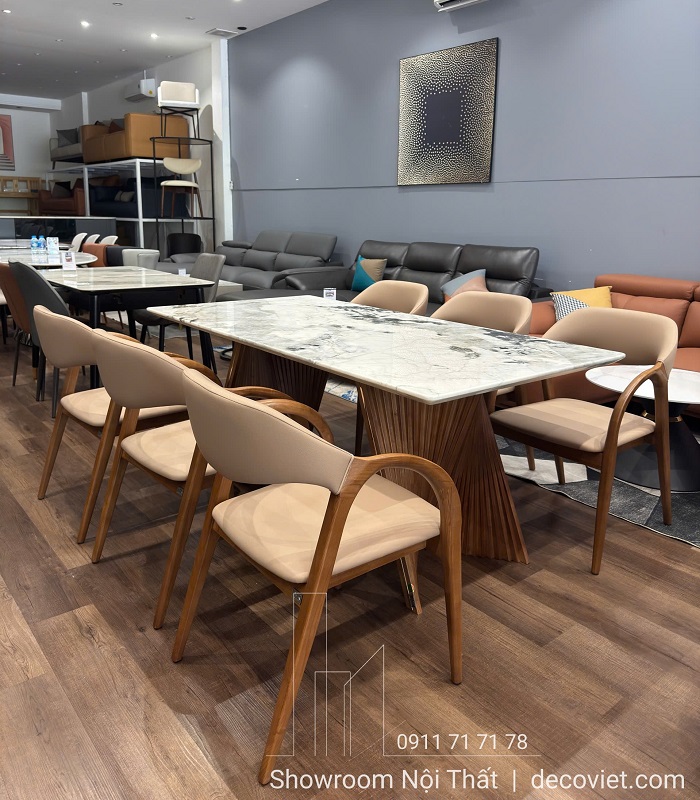 Bộ Bàn Ăn 6 Ghế Mặt Đá Chân Gỗ 2610S