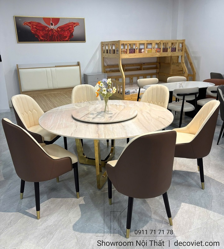 Bàn ăn tròn mặt đá 6 ghế 2807S nhập khẩu