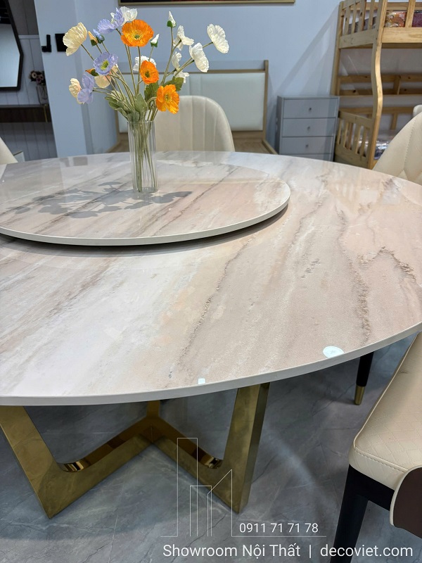 Bàn ăn tròn mặt đá cao cấp dễ vệ sinh