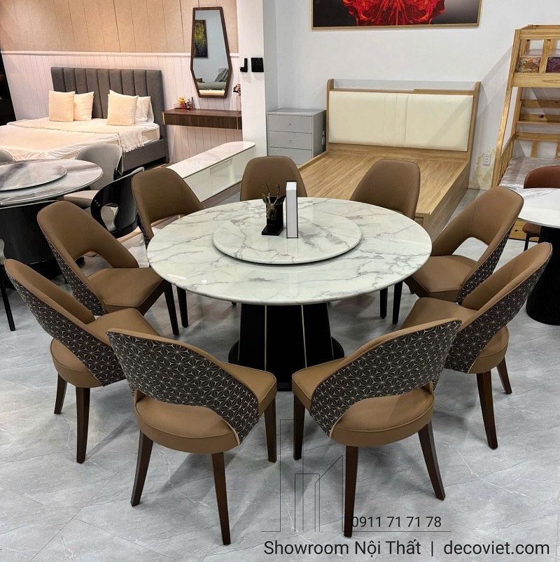 Bàn ăn tròn 8 ghế 2860S mặt đá sang trọng, ngồi thoải mái