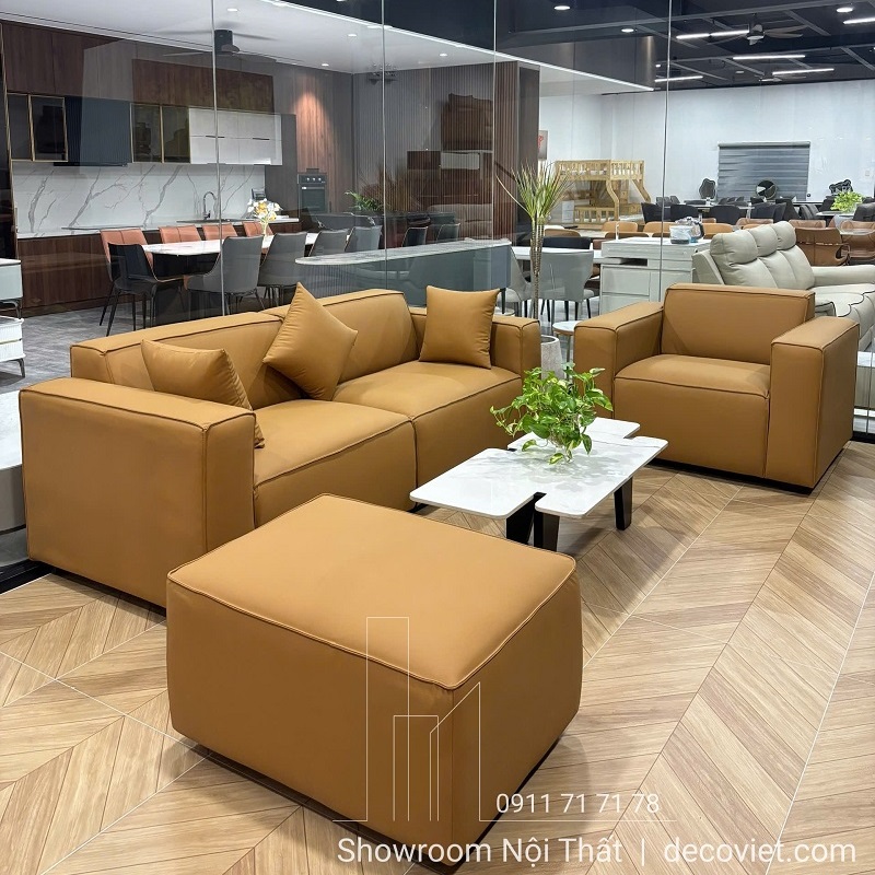Bộ bàn ghế sofa da hiện đại sang trọng kèm bàn trà mặt đá phòng khách
