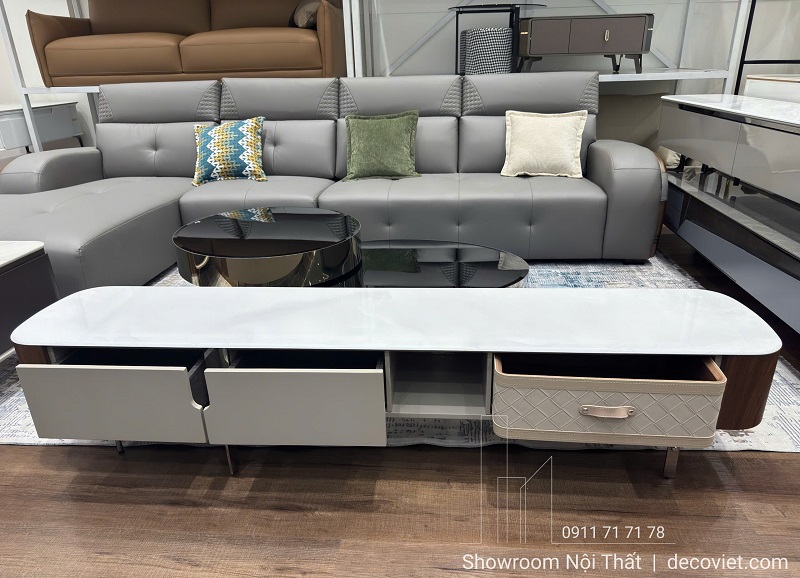 Bàn sofa mặt đá 443S kết hợp kệ tivi sang trọng cho phòng khách