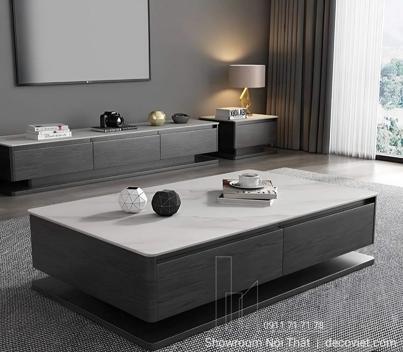 Bộ bàn trà và kệ tivi đồng bộ phong cách tối giản