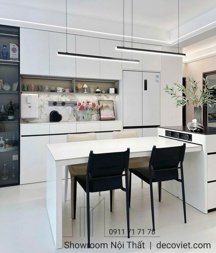bàn ăn kết hợp bàn đảo bếp