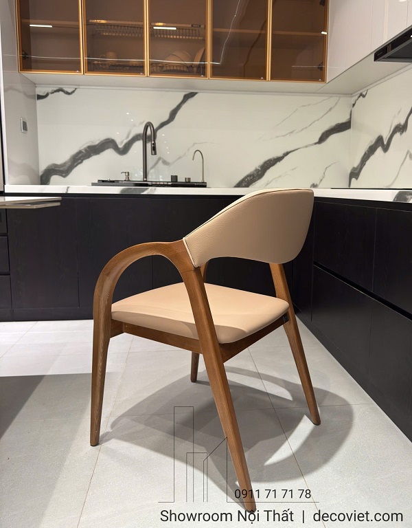 Ghế ăn gỗ sồi  578S bọc da microfiber màu kem hiện đại