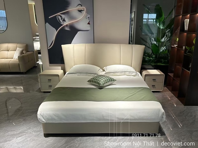 Mẫu giường bọc da đầu giường cao, tựa lưng thoải mái