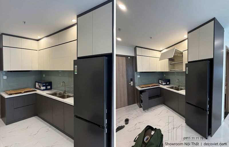 Thi công nội thất phòng bếp chung cư hiện đại với tủ bếp gỗ An Cường bền đẹp