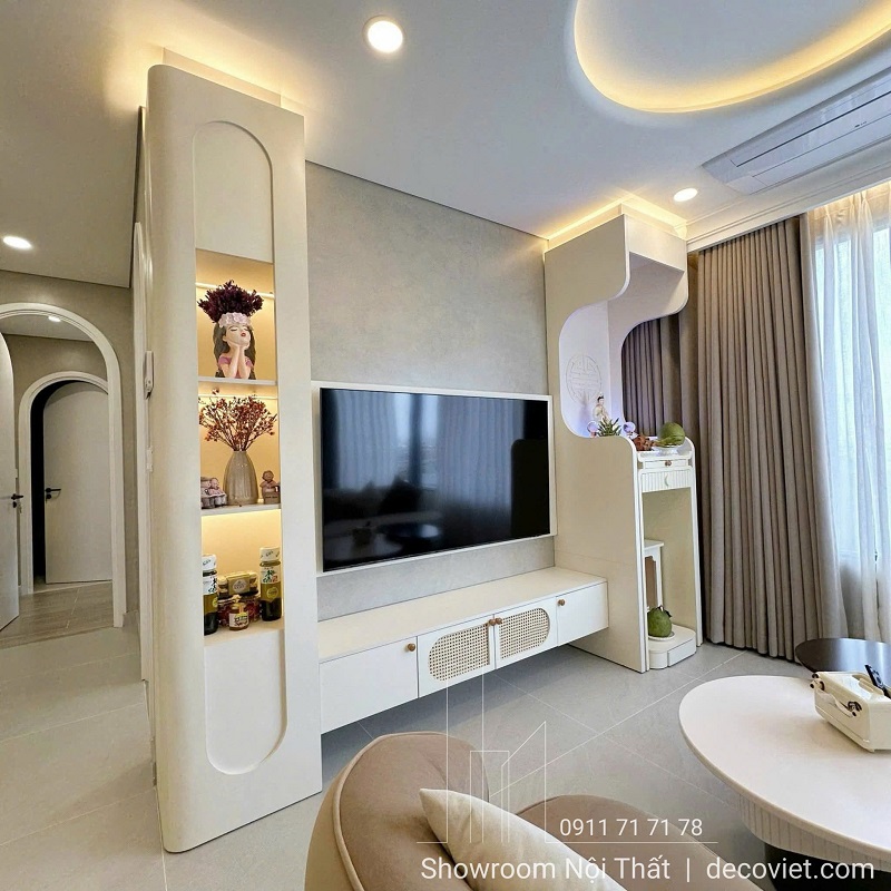 Thiết kế thi công nội thất phòng khách liền bàn ăn chung cư nhỏ