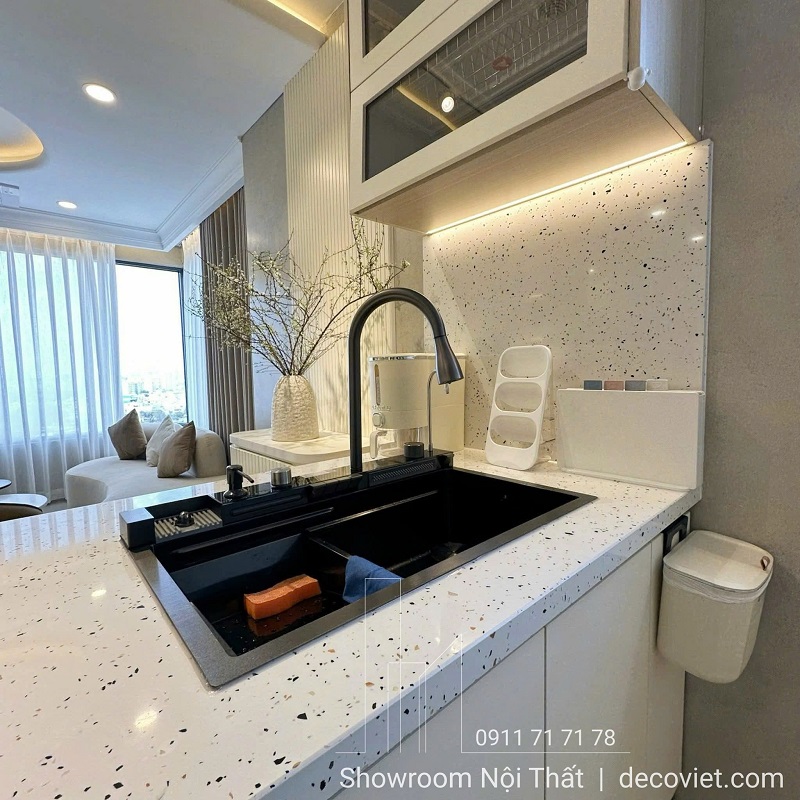 Thi công nội thất phòng bếp chung cư 74m2 hiện đại