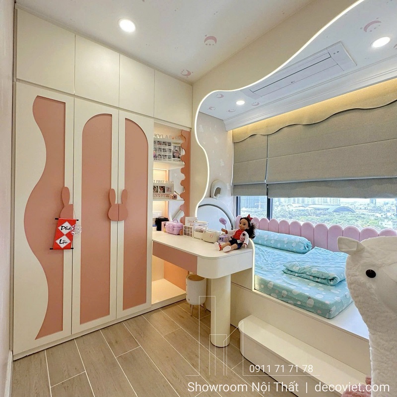 Thi công nội thất phòng ngủ trẻ em chung cư 74m2 dễ thương tiện nghi