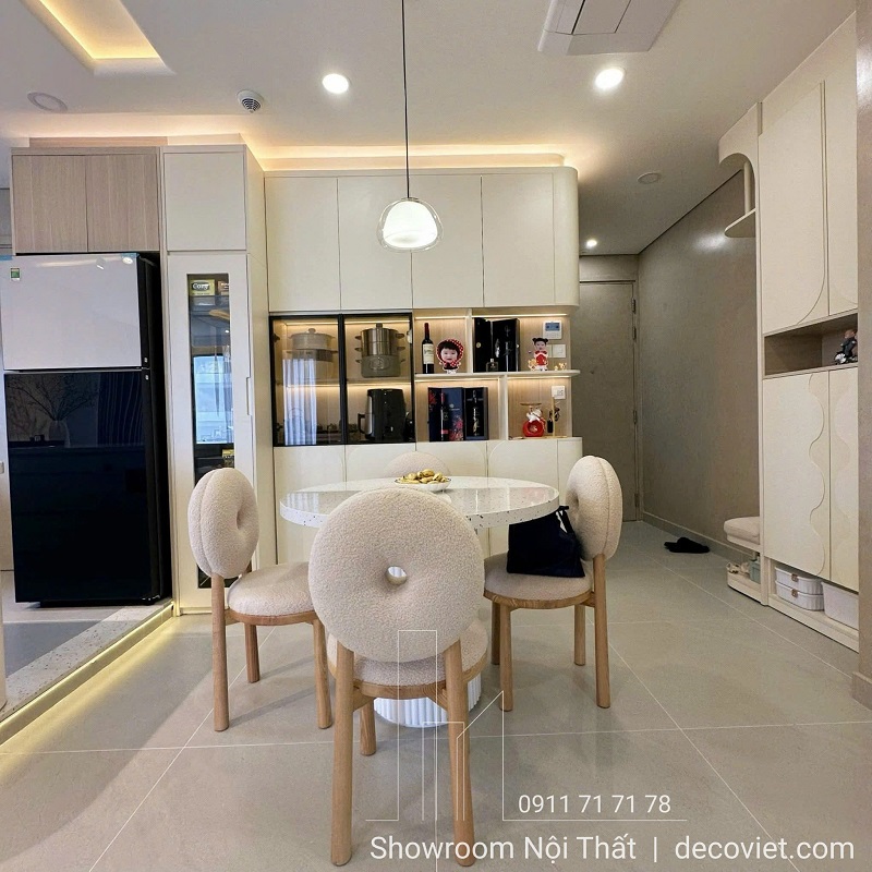Thi công nội thất bàn ăn tròn 4 ghế cho căn hộ chung cư hiện đại