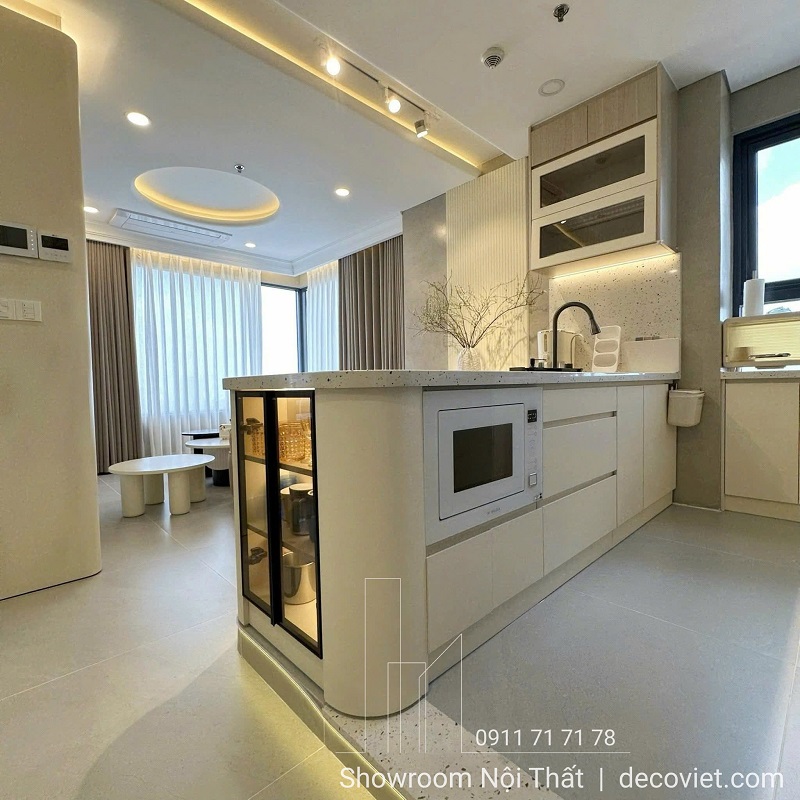 Thi công nội thất phòng khách liền bếp chung cư phong cách hiện đại