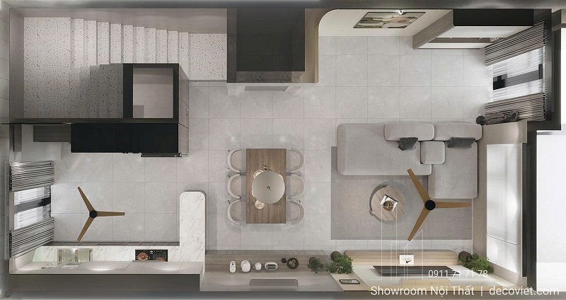 tổng thể mặt bằng tầng trệt nhà phố Bình Dương phong cách hiện đại