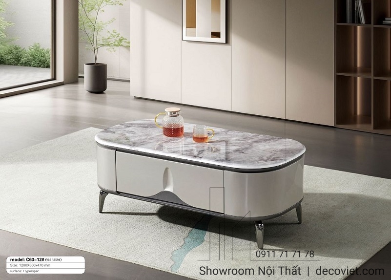 bàn sofa mặt đá chân sắt hiện đại