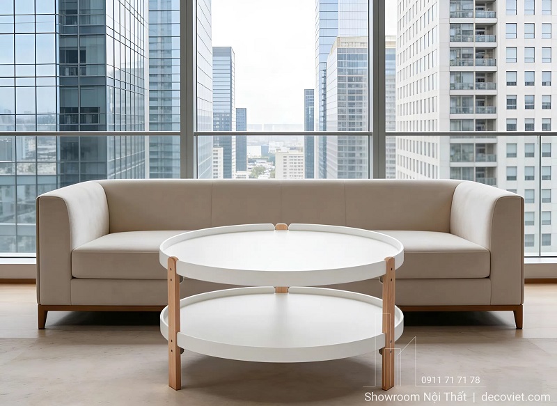 combo bàn sofa tròn màu trắng sang trọng