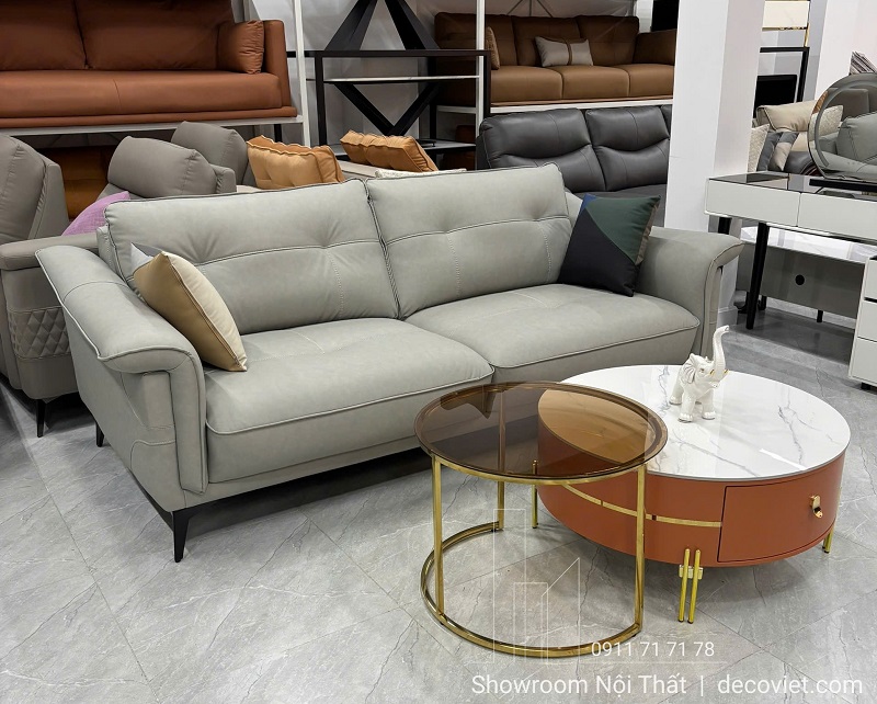 Sofa băng 1108T bọc da xám hiện đại sang trọng