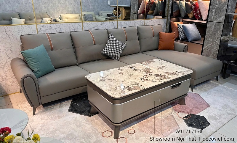 sofa da phòng khách chữ L thiết kế tối giản sang trọng